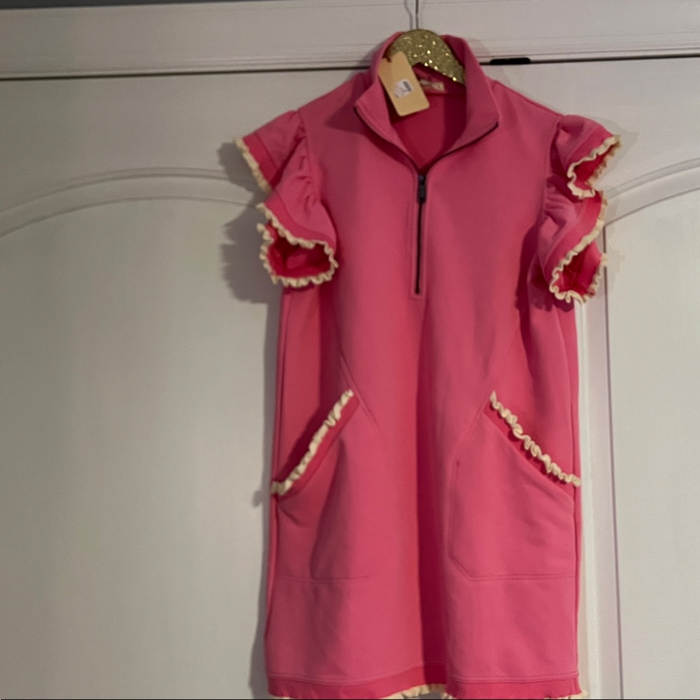 Pink Short Sleeve Dress with Ruffle Trim